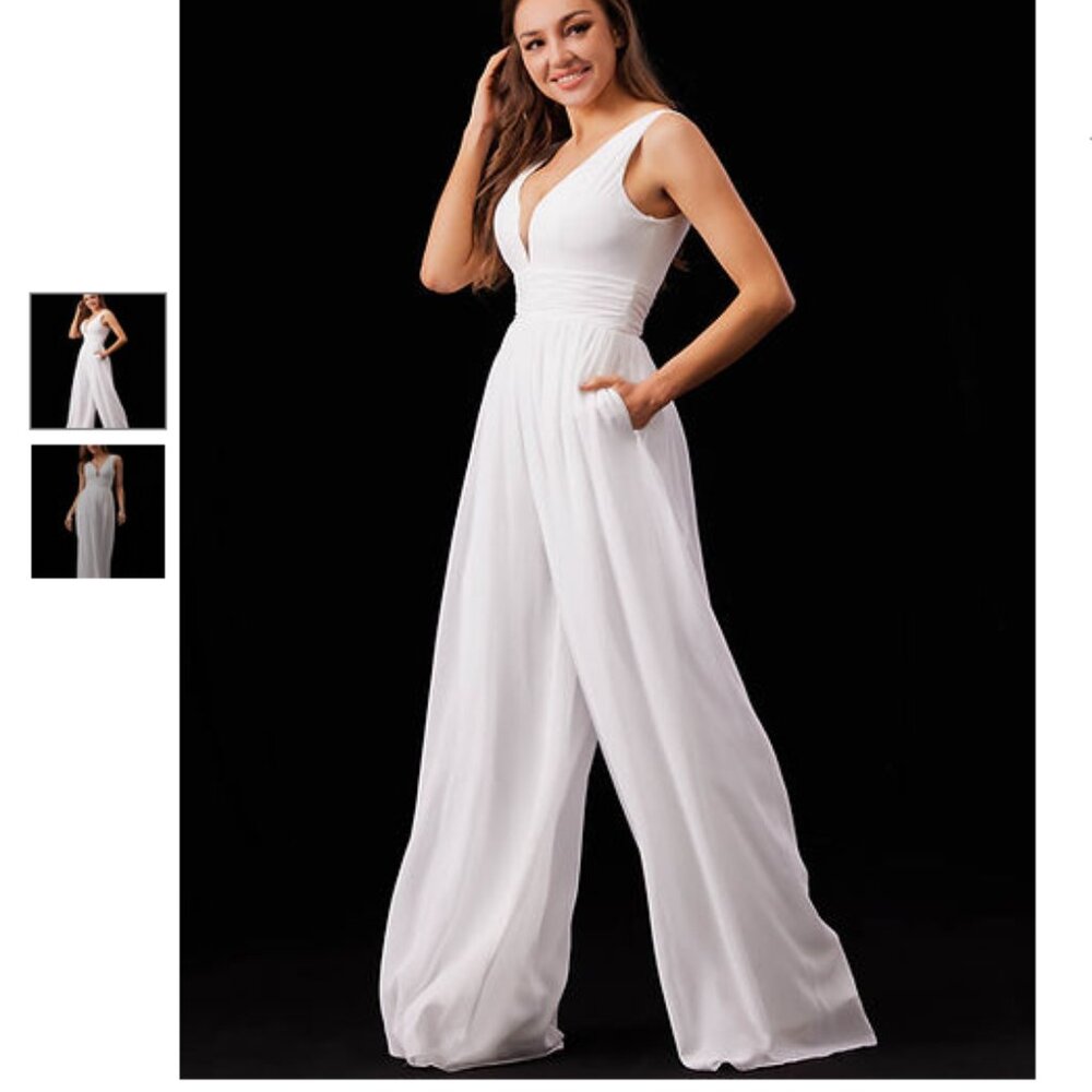 NWT  plunging V-neck Ivory Jumpsuit